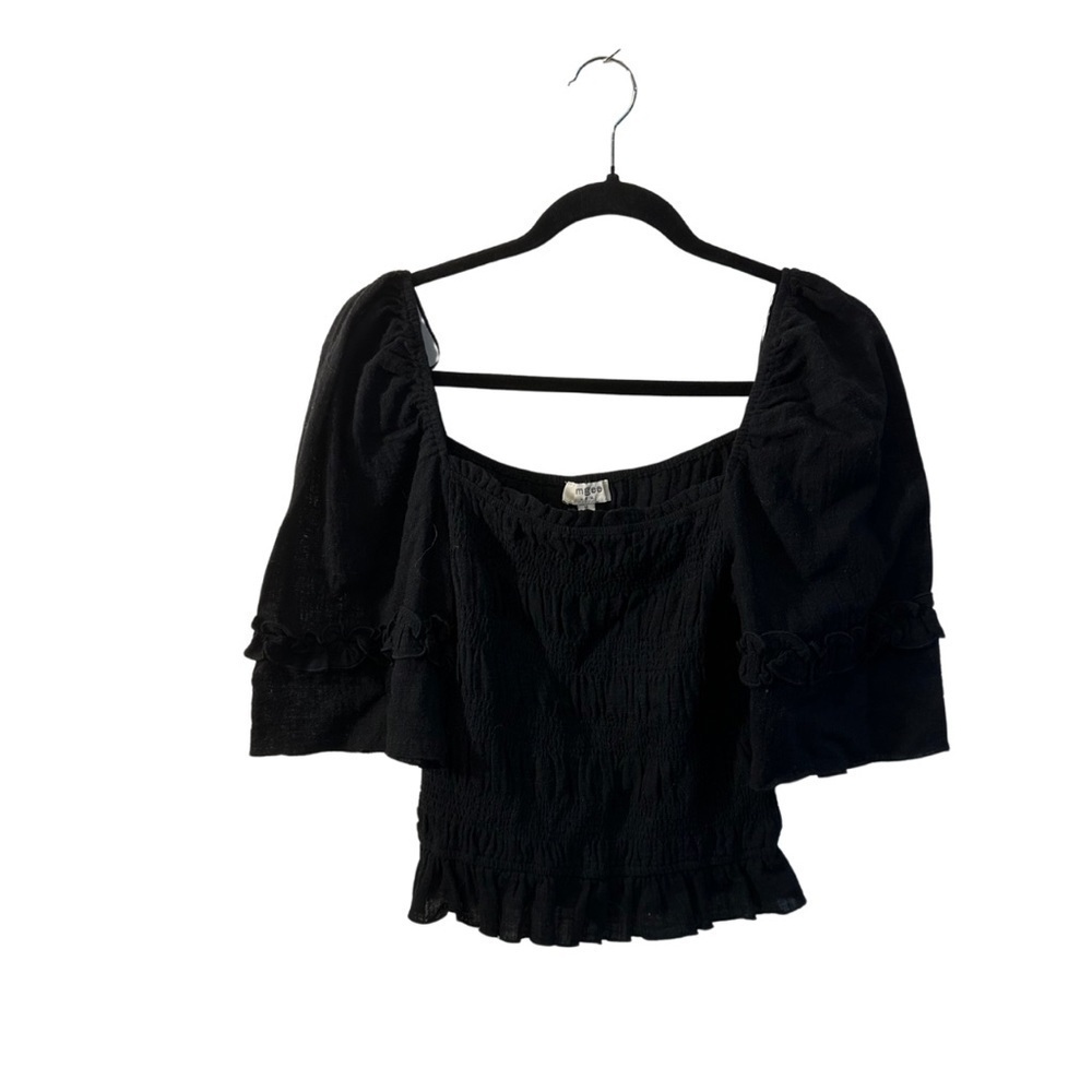 Umgee Black Ruffle Sleeve Blouse - Medium